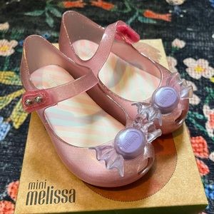 Used in Box Mini Melissa Candy Shoes Size 7 Toddler Pink and Purple Glitter